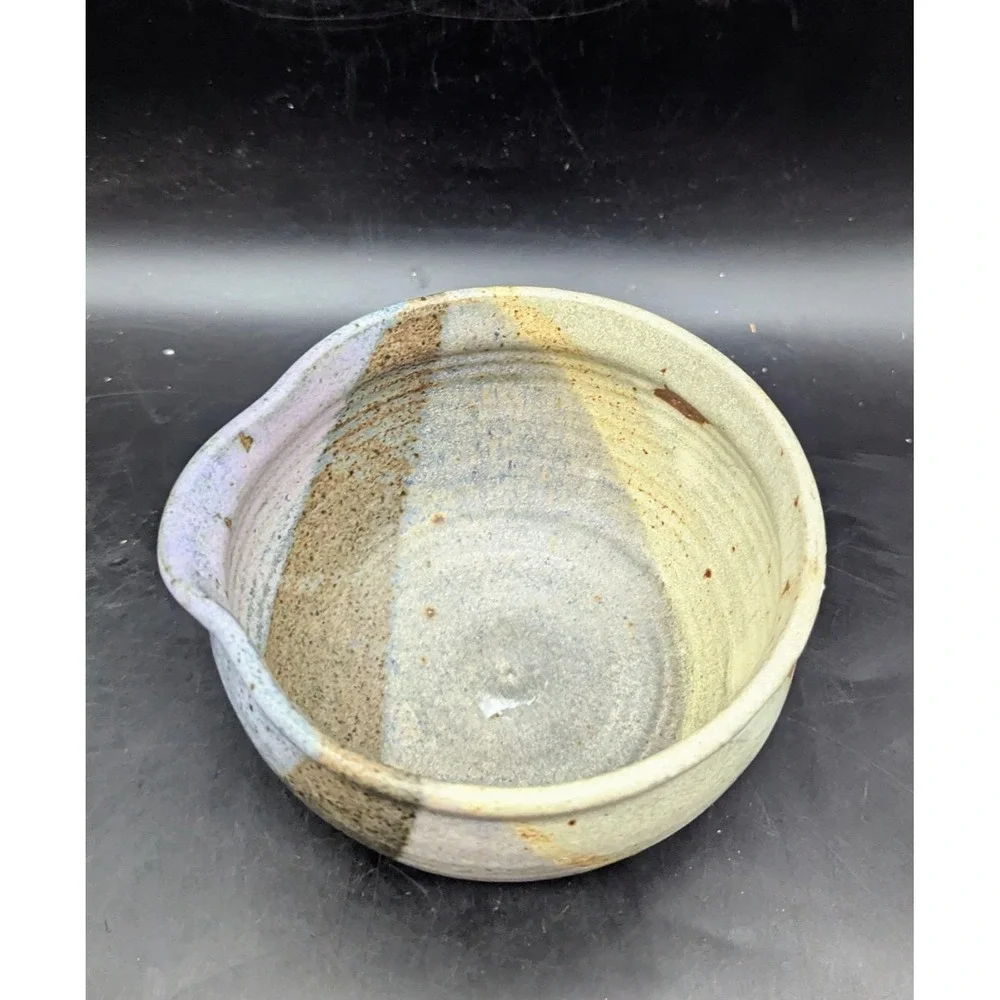 Vintage Studio Art Pottery Stoneware Batter Bowl Speckled Glaze 6